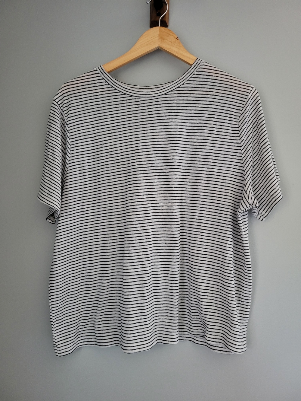 A New Day Linen Blend Shirt Womens Size XL White Black Striped Short Sleeve Tee